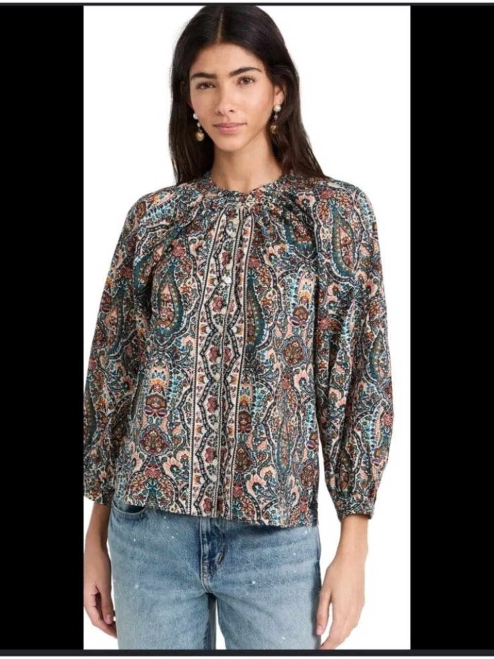 Cleobella Women’s M Fabiola Button Blouse Paisely Organic Cotton Top In Meadow - Picture 2 of 14